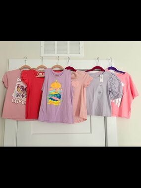 Girls' Mixed Pastel Graphic Tee Bundle - Pink, Lavender, Red size S (6/7)